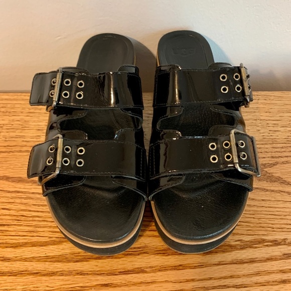 UGG Cammie Black Patent Leather Platform Sandals Buckle Slide wedge summer 7 - Picture 7 of 15